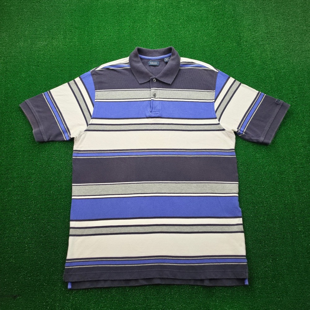 Izod Heritage Golf Pique Polo Shirt Mens Large Multicolor Striped 100% Cotton